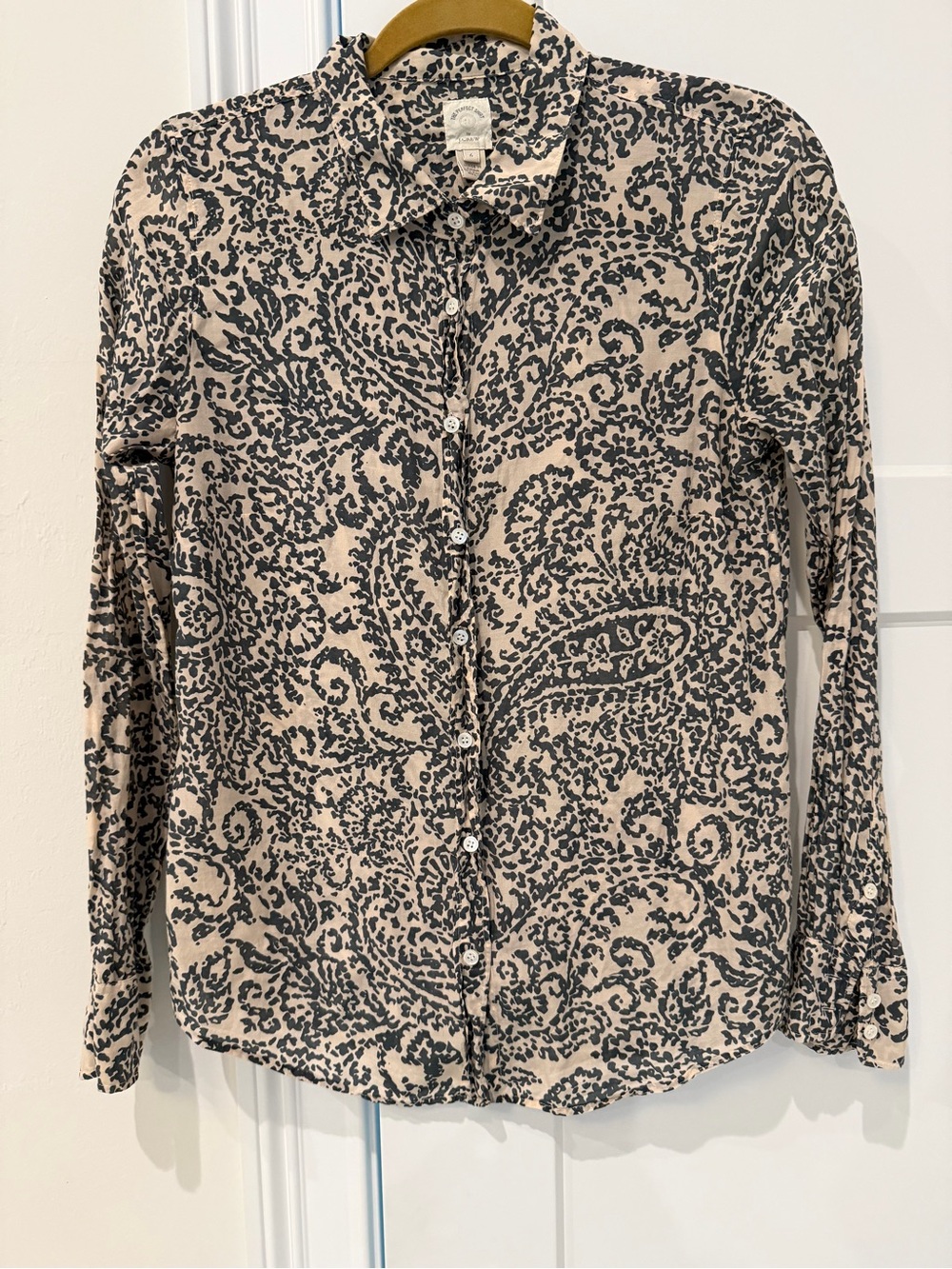 J. Crew The Perfect Shirt Cream and Gray Paisley Button-Down Shirt